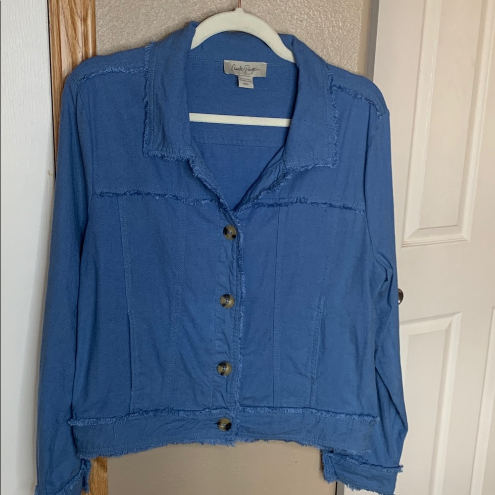 CHARLIE PAIGE Dodger Blue Lightweight Viscose & Linen Button Jacket Size Medium